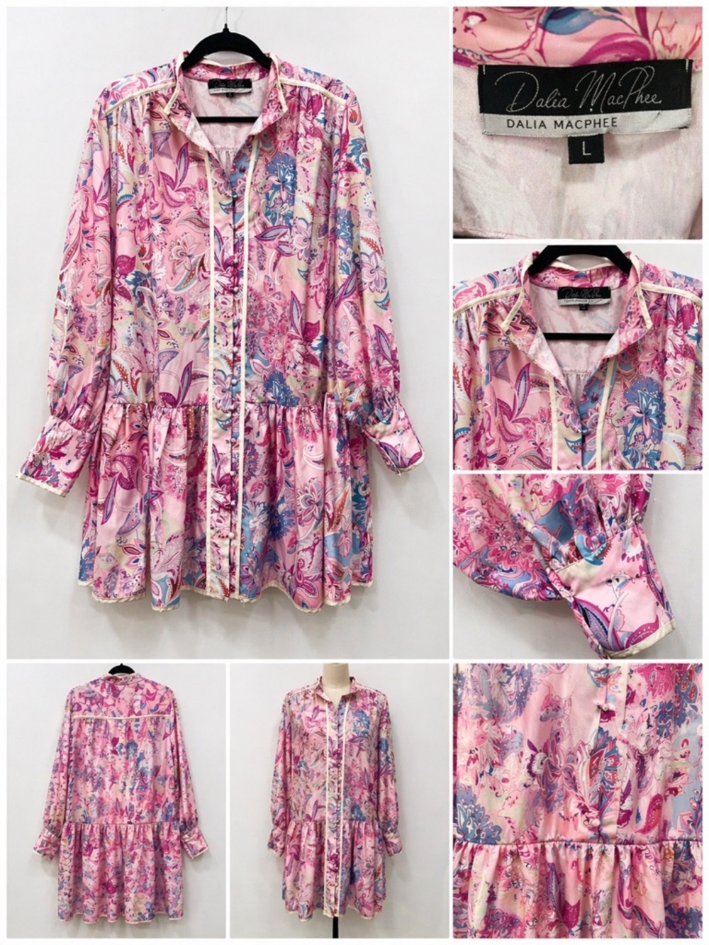 Dalia MacPhee Pink Floral Romantic Mini Dress Size L”